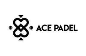 Ace Padel minimalist black logo showing a geometric heart emblem flanked by two padel balls