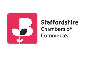 Staffordshire Chambers of Commerce official logo featuring a pink square with a white letter B and a plant icon.
